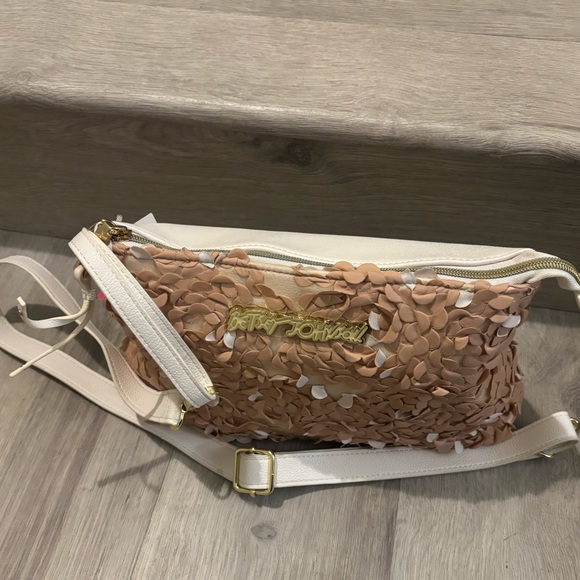 Betsey Johnson Peach Floral Appliqué Crossbody with White Strap - Picture 2 of 4